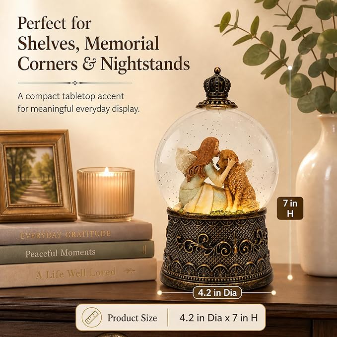 Dog Memorial Gifts for Loss of Dog Sympathy Gift，Snow Globe with Auto Swirling Glitter & 6H Timer, Battery or USB Powered, Dog Passing Away Gifts for Home Decor