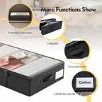 Large Under Bed Storage Containers, 2-Pack Double Layer Underbed Storage Bins with 3 Handles, 70L Extensible/Closed Clothes Storage Organizer with Sturdy Bottom Sidewalls, Black