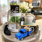 Hanukkah Home Decor, Mini Metal Hanukkah Truck with Wood Dreidel Decor - Festive Jewish Holiday Decor for Tabletop, Hanukkah Gift for Jewish