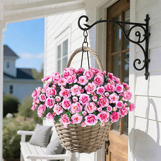 HyeFlora Artificial Faux Outdoor Flowers Plants for Spring Summer Decoration, Fake Silk Camellia UV Resistant Look Real for Planter Outside Front Door Porch Patio Balcony, 3 Large Bundles