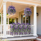 Artificial Flowers for Outdoors, 2 Pcs Fake Hanging Flowers Plants Outdoors Spring Summer Decoration, UV Resistant Faux Flower for Outdoor Planters Porch Patio Yard Window Home Decor(Gradient Purple)
