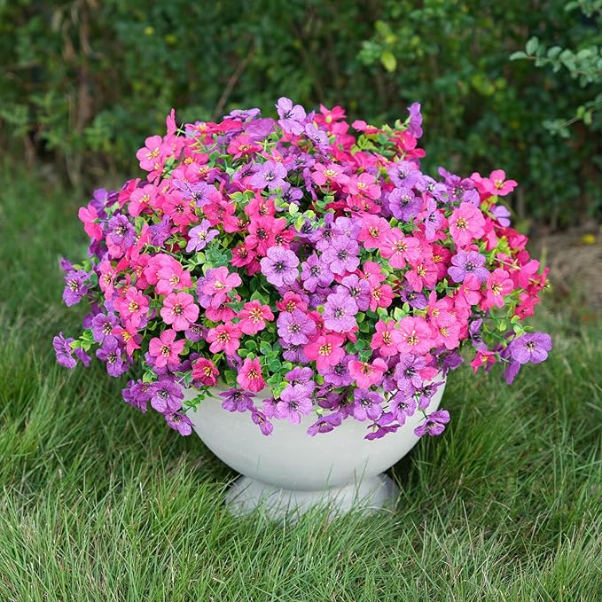 16 Bundles Artificial Flowers for Outdoor Realistic Faux Flower Spring Summer Garden Home Decoration, Hanging Daisy with Eucalyptus Leaves Fake Plants Greenery Balcony Porch Patio Front Door Decor