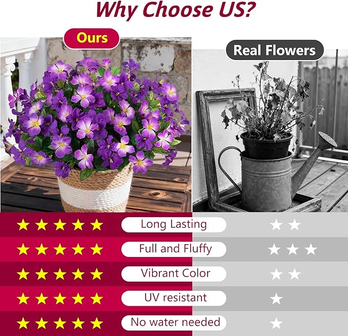 Fake Artificial Flowers for Outdoors 6 PCS Azalea Bouquet Silk Flowers for Outside UV Resistant Faux Flowers Plants for Outdoor Planters Realistic Spring Home Front Door Patio Garden Porch Decor