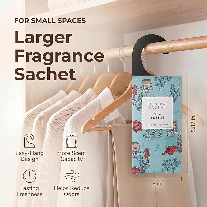 ROSE COTTAGE Large 12 Packs Sea Breeze Hanging Closet Deodorizer Air Freshener Long Lasting Scented Sachets Smell Goods for House