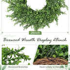 Artificial Boxwood Wreath, Spring Wreath for Front Door, Realistic Green Wreath for All Seasons Farmhouse Indoor Outdoor Home Decor (28 inches)