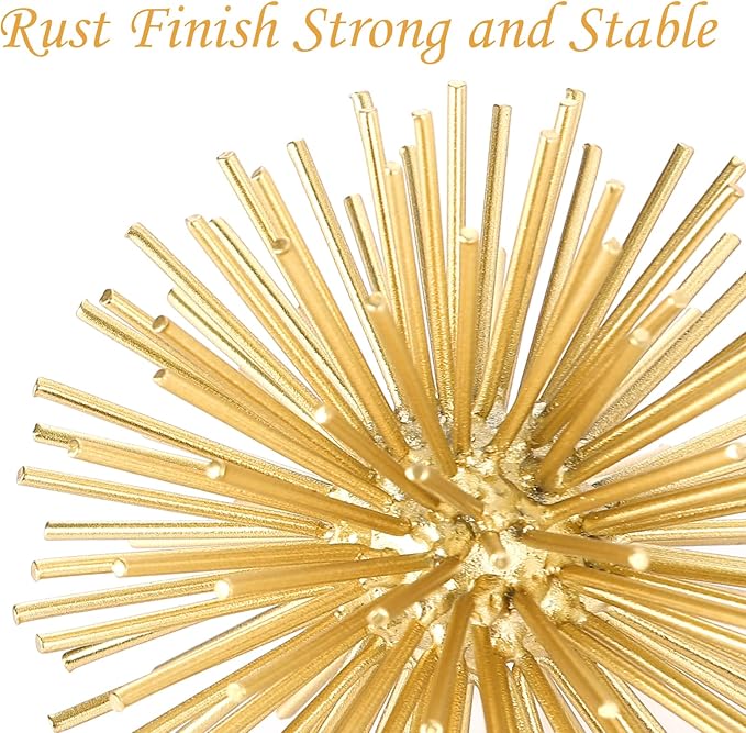 Gold Sphere Decor, Metal Gold Starburst Tabletop Sculpture Decor, Modern Metal Starburst Centerpiece, Spike Ball Decoration for Home Decor