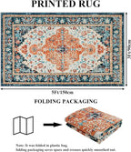 U'Artlines Boho Vintage Area Rug 3x5 Machine Washable Low Pile Soft Floor Carpet Non Slip Non Shedding Accent Rug for Living Room Bedroom Entryway Dining Room Office Orange/Multi