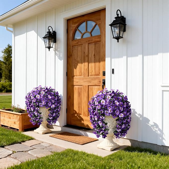 HyeFlora Artificial Flowers for Outdoors 2pcs Faux Silk Pansy Vines Lush UV Resistant Fake Hanging Flower Plants for Outside Porch Yard Patio Window Box (Mix Purple)