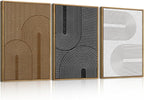 BINCUE Abstract Neutral Canvas Paintings Framed Modern Wall Art Neutral Geometric Wall Decor Modern Abstract Artwork Black and White Wall Painting Brown Pictures for Bedroom Living Room Office 16x24 Inch Set of 3