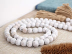 58in Wood Bead Garland with Tassels, Farmhouse Rustic Country Decor Prayer Boho Wall Hanging Decoration (Whitewash)