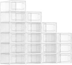 SONGMICS Shoe Boxes, Pack of 18 Shoe Storage Organizers, Stackable Clear Plastic Boxes for Closet, Sneakers, 13.1 x 9.1 x 5.6 Inches, Transparent and White ULSP18SWT