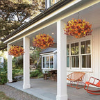 Artificial Fake Hanging Baskets Fall Flowers for Outdoors Decoration, Faux Silk Mums Plants UV Resistant Look Real Outside Yard Patio Front Porch Garden Balcony Home Autumn Decor (Orange Yellow Brown)