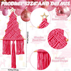 HunnmingRe 3 Pcs Large Macrame Christmas Tree Macrame Christmas Wall Decoration Hanging Ornaments Boho Wall Decor for Party Supplies (Beige,Light Pink and Dark Pink)