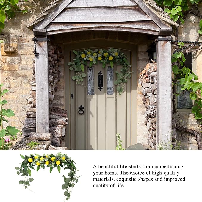 Flower Swag, Artificial Lemon Floral Swag, Door Swag Wreath Twig Simulation Hanging Ornament for Home Wedding Wall Door Decoration