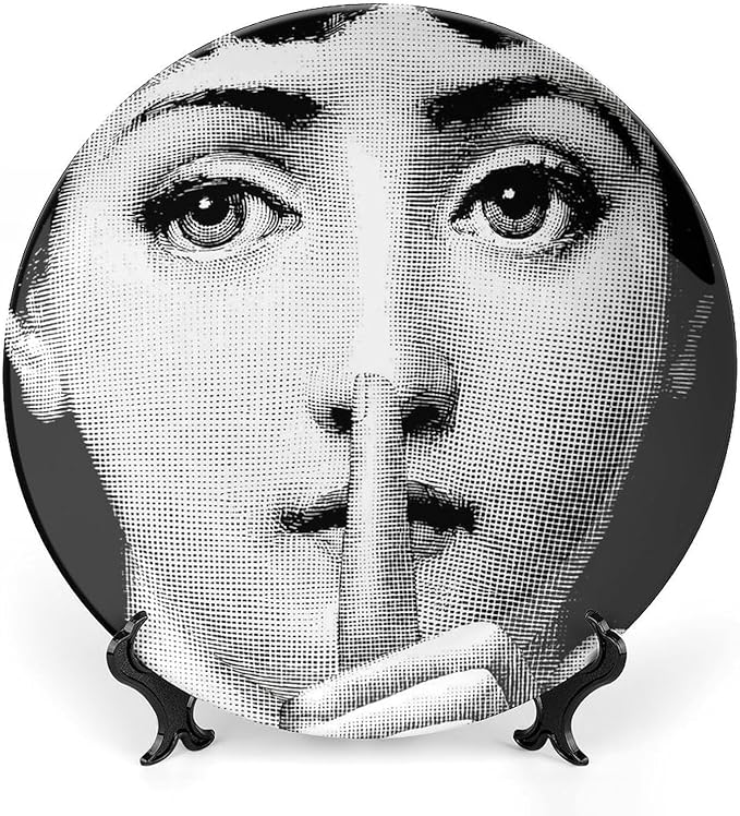 Lina Cavalieri Plate, Wall Decorative Plate, Mysterious Face Plate Wall Hanging Decoration,Including Bracket And Special Spring HooK, (Style-7, 8inch)