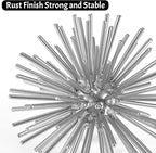 Silver Sphere Decor, Metal Starburst Tabletop Sculpture Decor, Mid-Century Modern Metal Starburst Centerpiece, Spike Ball Decoration for Home, Coffee Table Decor