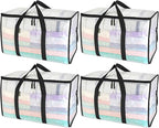 BALEINE 4-Pack Oversized Moving Bags with Reinforced Handles, Heavy-Duty Storage Tote for Clothes, Moving Supplies (Clear, 4-Pack)