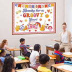 Pajean Groovy Bulletin Board Retro Hippie Boho Classroom Decoration Ready for a Groovy Year Paper Cutouts for Back to School First Day Door Wall Window Chalkboard Decor
