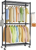 SONGMICS Heavy-Duty Rolling Clothes Rack, Garment Rack, Portable Closet on Wheels, with Adjustable Mesh Shelves and Hanging Rails, Hooks, 15.8 x 35.4 x 78.3 Inches, Ink Black ULGR416BH01