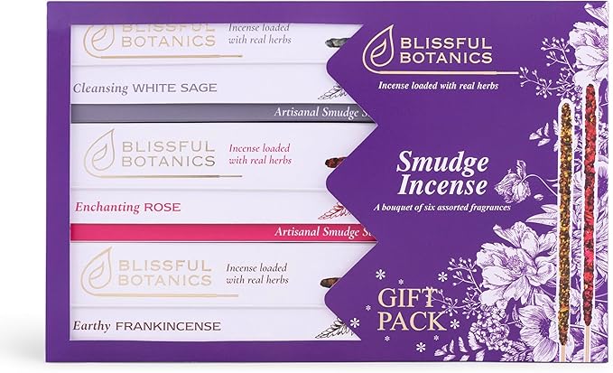 Tulasi Smudge Incense Sticks Gift Pack – 6 Scents x 40g Each – White Sage, Palo Santo, Lavender, Frankincense, Sandalwood, Rose - 48 Natural Herbal Incense for Yoga, Meditation