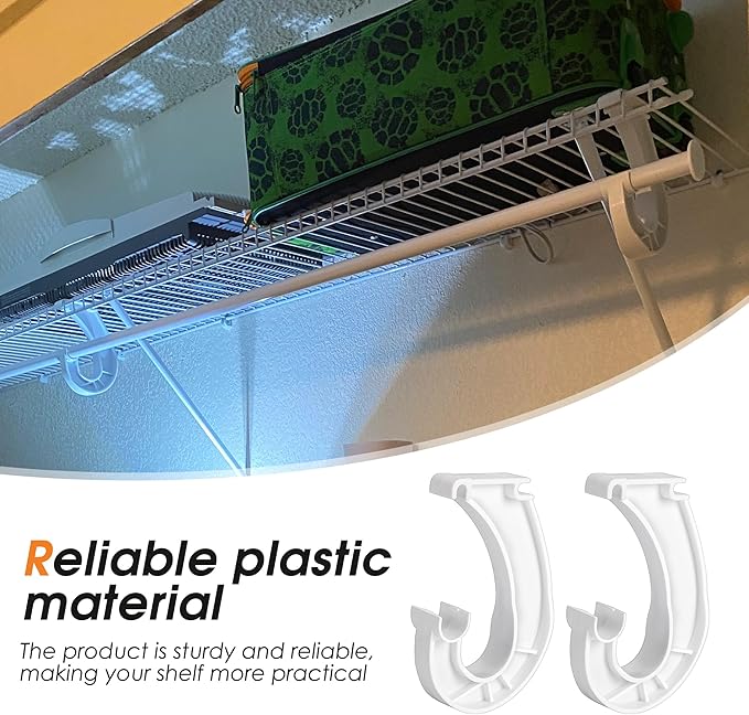 moonoom 10Pcs Hanging Closet Rod Support,3/4 Closet Shelf Rod Holder,Sturdy J-Shaped Closet Brackets for Hanging Clothes,Cabinets Storage and Curtain
