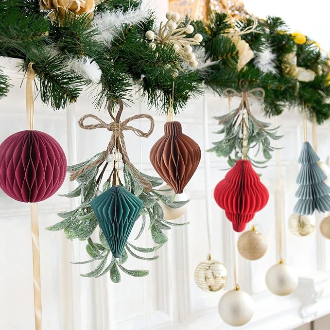 Draupnir Christmas Party Decorations, 10 PCS 3D Paper Christmas Tree Ornaments, Honeycomb Hanging Ornament for Xmas, New Year's Eve, Ceiling & Home Decorations