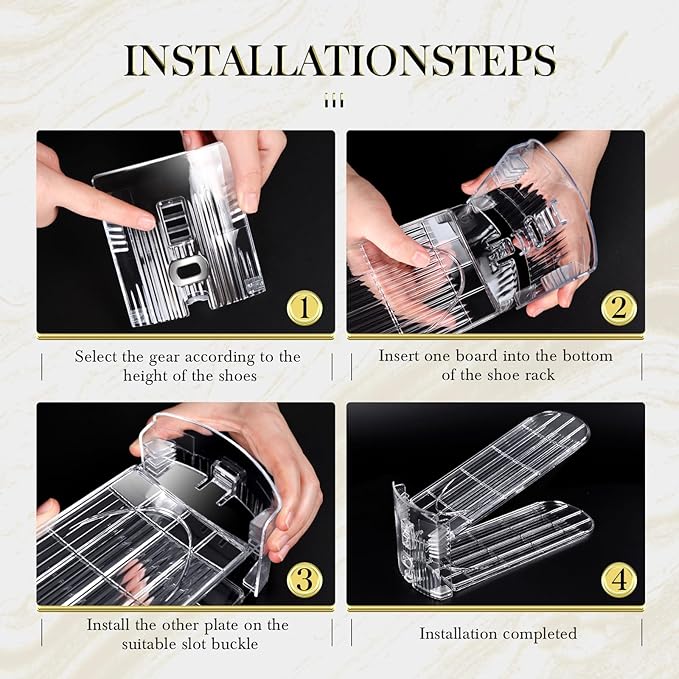 Shoe Slots Organizer 12 Pack - Shoe Stacker,3 Levels Adjustable,Space Savers 50%,Double Layer Holders for Closet (Transparent),Organizador de Zapatos