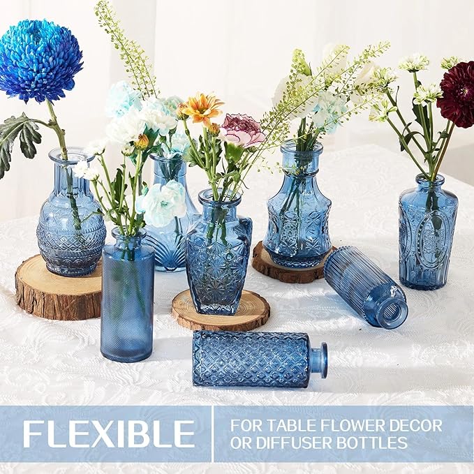 Mini Bud Vases Centerpieces for Tables,Clear Bud Vases for Flowers,Small Flower Vases Suitable for Birthday Party,Anniversary,Wedding Reception,Baby Shower (Blue, 12PCS)