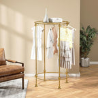 Round Clothes Display Retail Rack, Floor-Standing Heavy-Duty Garment Hanging Rack, Clothing Racks with Topper, Multi-Purpose Clothing Organizer for Boutique Retail Store Laundry Home Gold