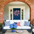 GTIDEA 24'' Patriotic Wreaths for Front Door, American 4th of July Wreath on Grapevine with Red White and Blue Forsythia Flag Bowknot Summer Wreaths for Home Wall Memorial Day Independence Day Decor