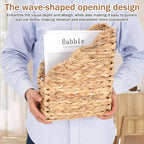 Water Hyacinth Magazine Holders, Scalloped Edge, Natural Handwoven Rattan Storage Baskets, Large and Small Size Packages, Storage Bin & Organizer for Files, Books, Newspapers, Decorative Storage Bin