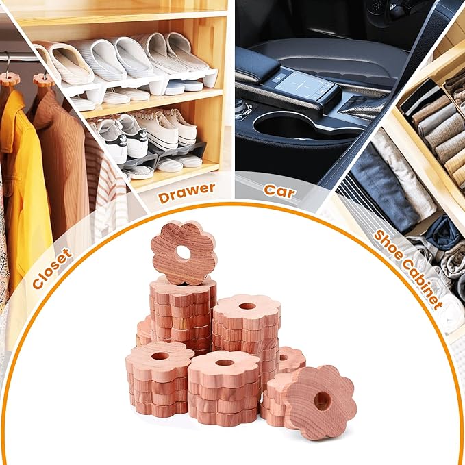 Homode Cedar Blocks for Clothes Storage, 24 Pcs Cedar Rings Cedar Chips for Closets and Drawers, Cedar for Closets Scented Cedar Wood Flowers Closet Freshener