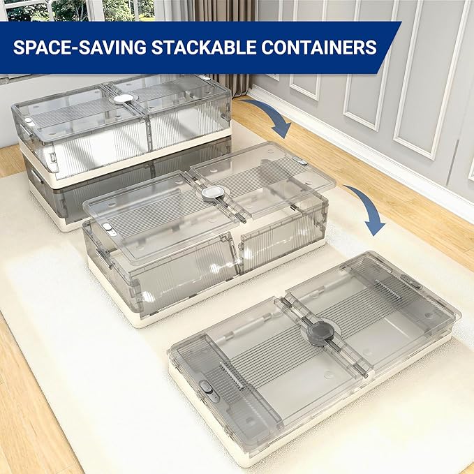 FLEXIMOUNTS 2-Pack Under Bed Storage with Wheels, 108 QT Large Collapsible & Stackable Containers, Foldable Organizer Bins for Blankets, Shoes, Books, Bedroom Closet