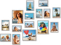 15 Pack Picture Frames Collage Wall Decor, Grey Frame Set with 3pcs 8x10, 6pcs 5x7, 6pcs 4x6 for Gallery Display, Wall Mounting & Tabletop, Bulk Photo Frames for Living Room Decor