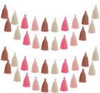 WILLBOND 4 Pieces Tassel Garland Rose Red Pink Brown Khaki Tassel Garland for Classroom Wall Decor Boho Pastel Cotton Banners for Party School(3.1 Inch, Rose Red, Pink, Brown, Khaki)