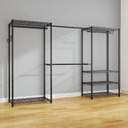 ecobedding Heavy Duty Garment Rack, 1000LBS Max Load Freestanding Closet Organizer with 6 Storage Shelves & 3 Adjustable Hanging Rods, Multifunctional, Glossy Black, 15.75" D x 70-88.5" W x 76.5" H