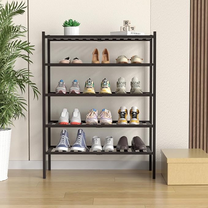 5 Tier Bamboo Shoe Rack for Closet Free Standing Wood Shoe Shelf for Entryway Small Space Stackable 27"x11"x33" (Brown)