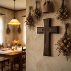 YOYAI Wooden Cross Wall Decor, Handcrafted Christian Cross 9.96”, Solid Wood Religious Wall Hanging, Faith Home Decor for Prayer Room, Baptism Gift, Easter & Christmas