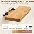 fuqing Live Edge Floating Shelves for Wall 55 inch, 8 Inch Deep Solid Elm Wood Floating Wall Shelves - Rustic Wooden Shelves with Invisible Brackets for Living Room Bedroom Kitchen, 1 Pack, Natural
