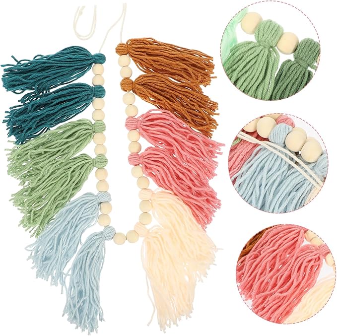 PRETYZOOM Beads Wall Hanging Decor Hand Woven Tassel Pendant for Home Decoration Indoor Wall Art Accent Present for Housewarming and Special Occasions