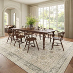 Washable 9x12 Area Rugs for Living Room, Boho Non-Slip Vintage Distress Lager Rugs for Bedroom Dining Room Nursery Office, 0.3" Neutral Oriental Throw Thin Carpet, Grey/Beige/Orange/Multi