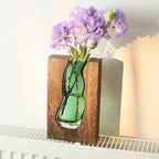 Wood and Glass Inlay Vases Farmhouse Wooden Glass Flower Vase Solid Wood Glass Vase Home Decor Vases for Centerpiece (9.45 Inches)