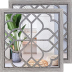 Wocred 2 PCS Square Wall Mirror,Gorgeous Rustic Farmhouse Accent Mirror,Barn Wood Color Entry Mirror for Bathroom Renovation,Bedrooms,Living Rooms and More(20”x20”)