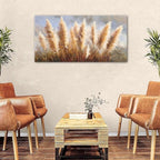 Vintage Boho Reed Canvas Wall Art Abstract Nature Plant Wall Decor Minimalist Botanical Prints Pictures Dried Reeds Flowers Poster Painting Artwork for Living Room Bedroom Home Decoration 24x48"