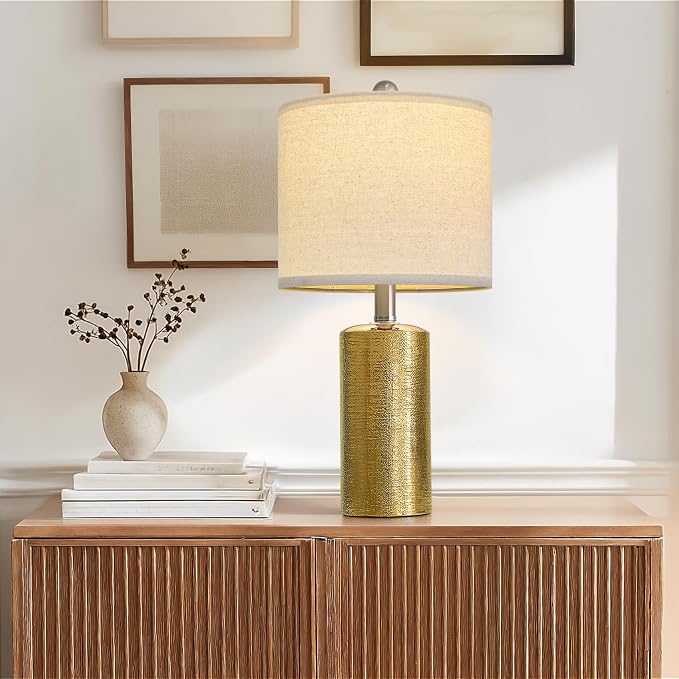 G-SAFAVA 20.5" Small Table Lamps for Living Room Lamp Single Ceramic Lamps for Bedroom Bedside Lamps Modern Boho Lamps for Night Stands Farmhouse Nightstand Lamp Side End Table Lamp, Gold