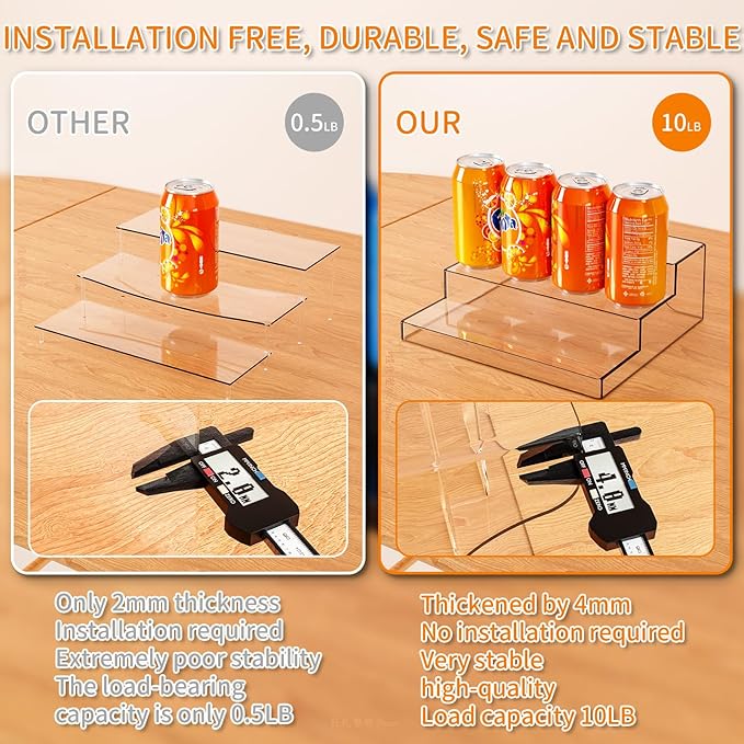 Yieach 3 Tiered Acrylic Display Stands for Cupcake Stand,Perfume Shelf Organizer,Figure and Funko Pop Display,No Installation,Clear Table Risers Display Stands for Collectibles,Makeup and Dessert,2PCS
