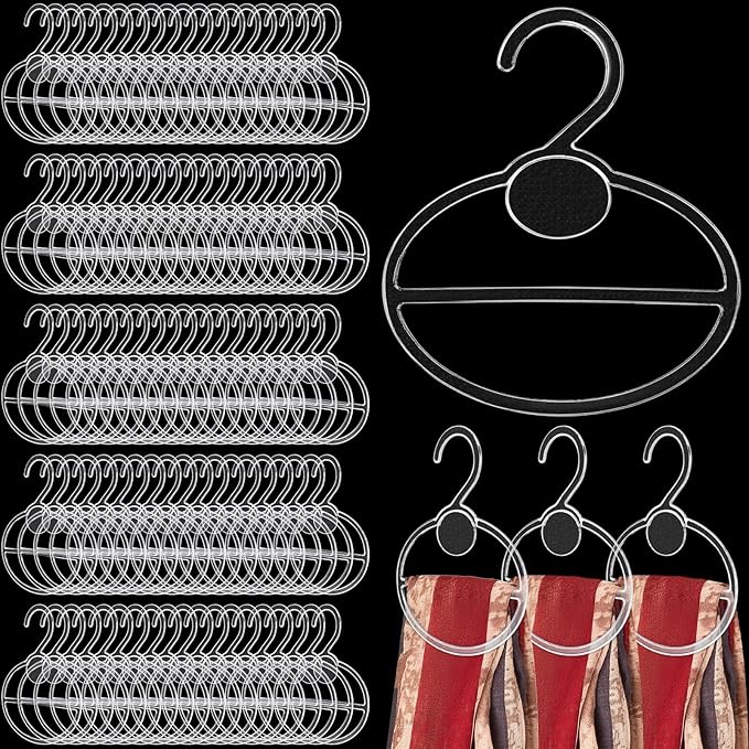 Scarf Hanger Plastic Holder Organizer Space Saving Scarf Organizer Clothes Hanger for Scarves Headscarves Clothing Sorting Storing(Clear,100 Pcs)