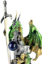 Ain’t It Nice Dragon Statue with Medieval Dragon Sword and Crystal Ball Collectible Dragon Figurine Fantasy Medieval Dragon Décor, Green 4.5(L) 2(W) X 7(H) inches