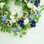 AMF0RESJ Artificial Spring Summer Wreath for Front Door with Pansy Flower,Lavender Morning Glory for Front Door Indoor Outdoor Farmhouse Home Wall Window Festival Wedding Decor,