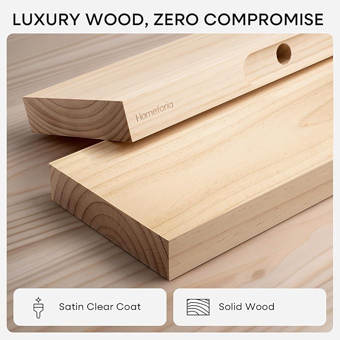 Homeforia 30 inch Natural Floating Shelf, High End Solid Real Wood 30inch Small Floating Shelves for Wall Mounted, Natural Wooden Floating Shelves, Heavy Duty Bracket, 30 X 6.5 X 1.75 in, Set of 2